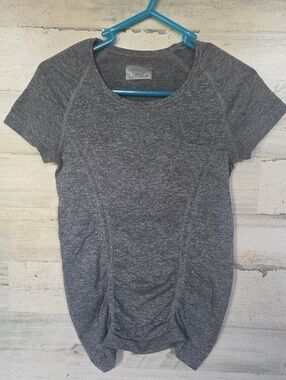 Athleta Heathered Gray Short-Sleeve Ruched Active Tee